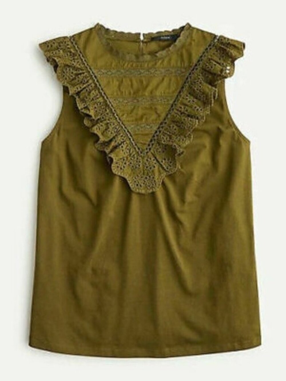 J. Crew Olive Green Ruffle Lace Sleeveless Blouse